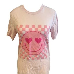 Valentine Pink Smiley Bella Canvas T-Shirt Hearts Checkered